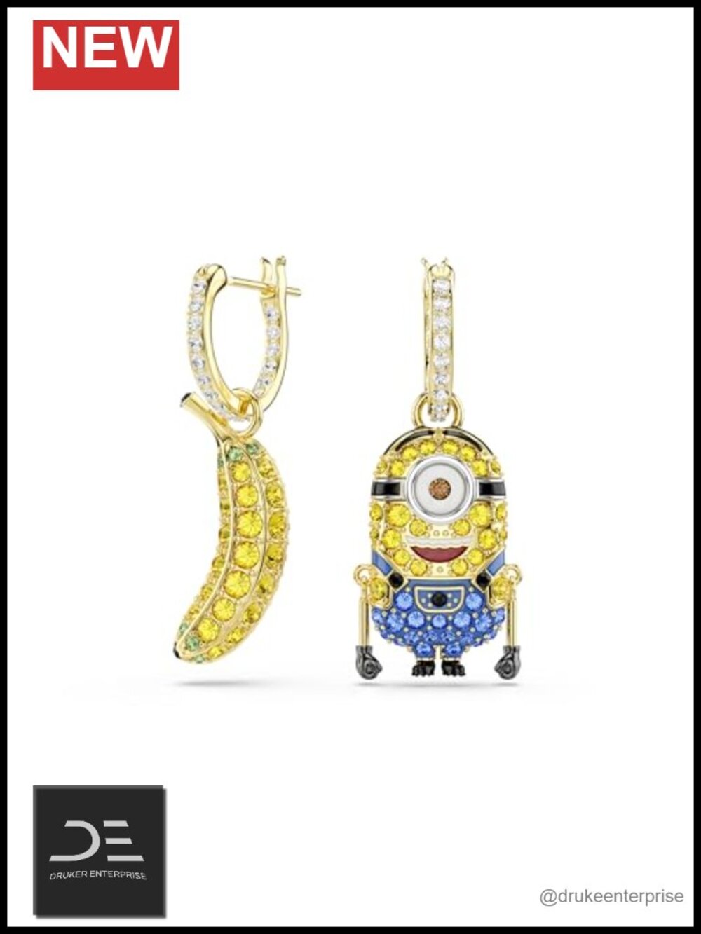 Swarovski Minions Stuart Banana Hoop Earrings Pavé Multicolored Gold-tone plated